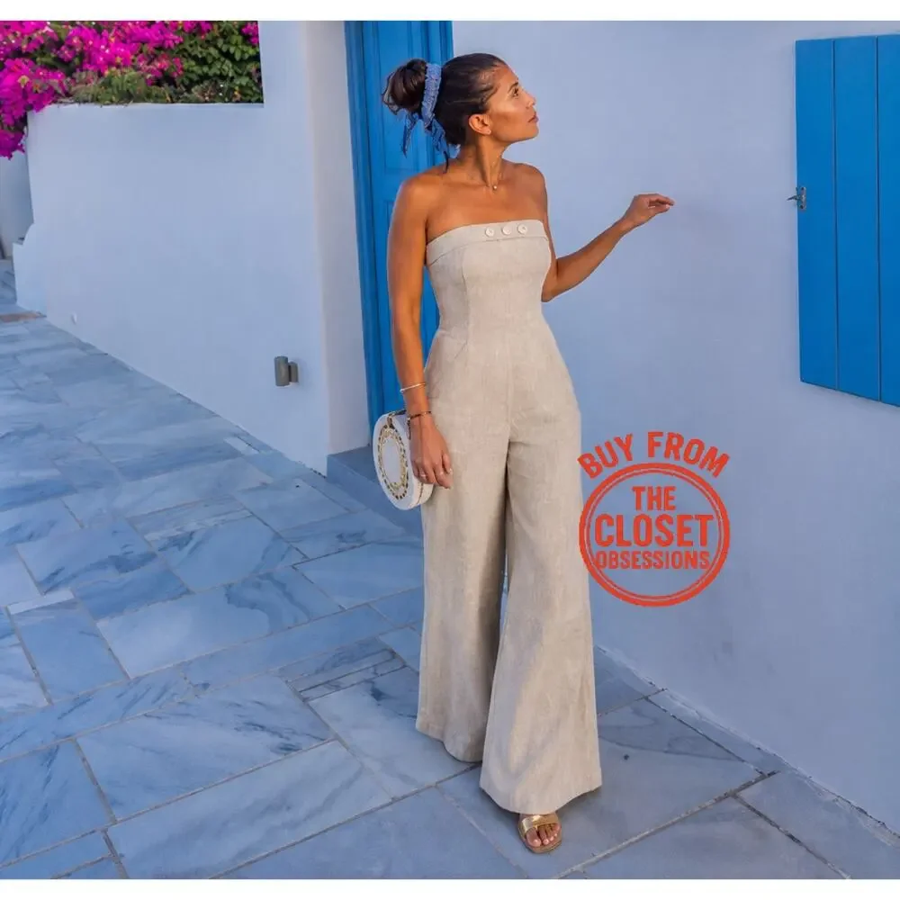 Zara Linen Blend Strapless Wide Leg Jumpsuit NWT Palazzo Resort Vacation Outfit
